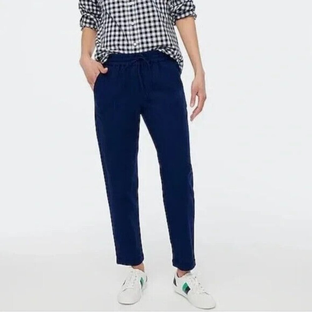 J. Crew Pants 16T Navy Blue Linen Cotton Blend‎ Drawstring Pull-On 16 Tall